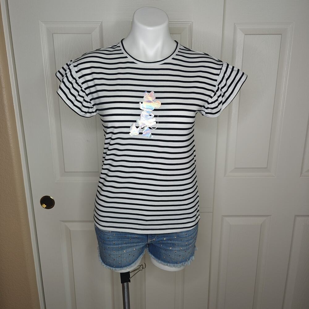 Girls Gap x Disney black & white striped crewneck sleep shirt sz 14